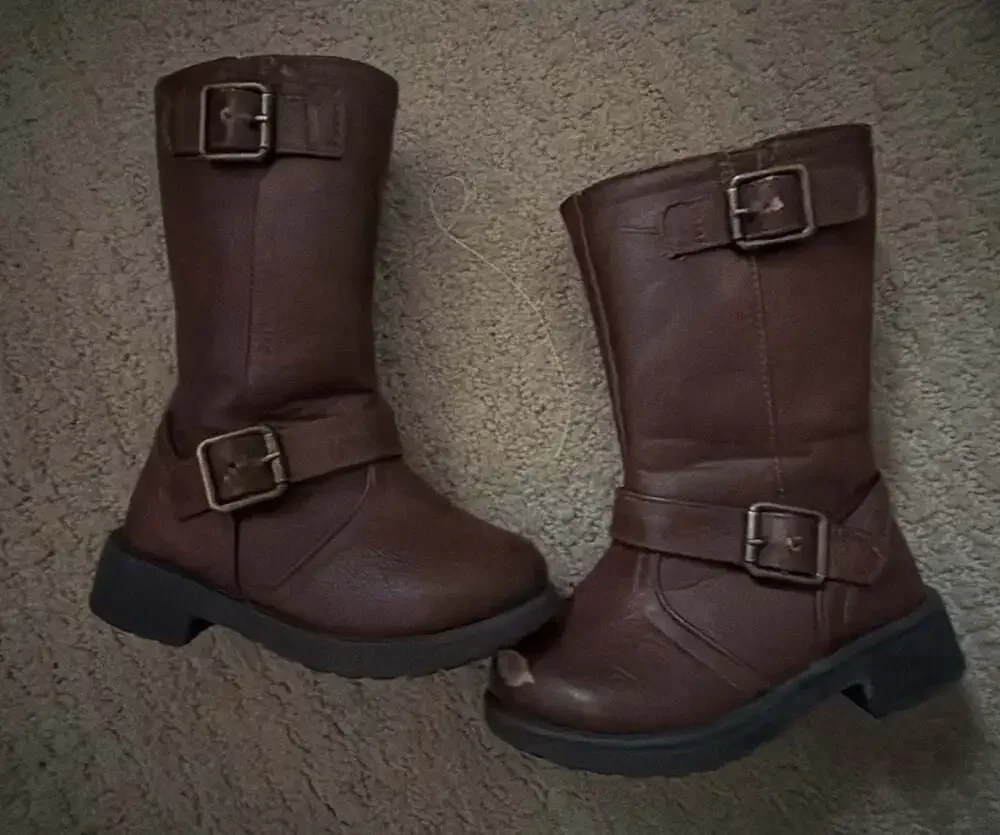 FabKids Girls Brown Buckle Moto Boots Size 6